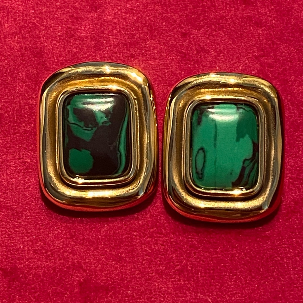 18k Gold Plated Malachite Post Earrings